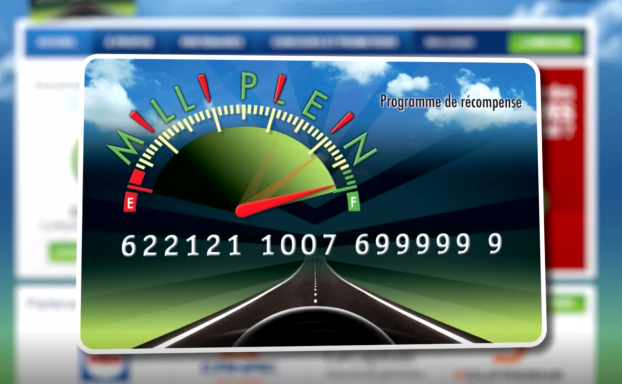 Gas rewards program card with road background.