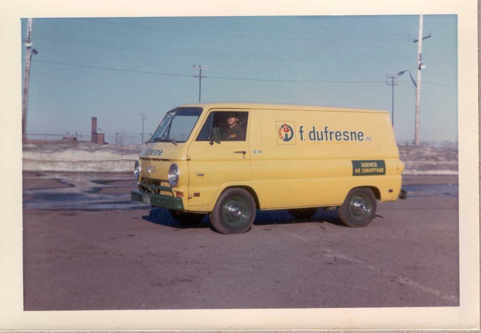 Vintage F. Dufresne heating service van driving