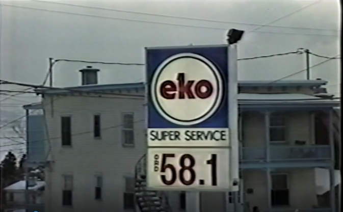Eko gas station sign, price 58.1 cents.
