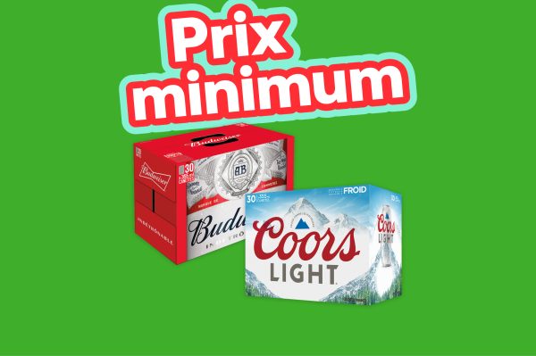 Caisses de bière Budweiser et Coors Light, prix minimum.