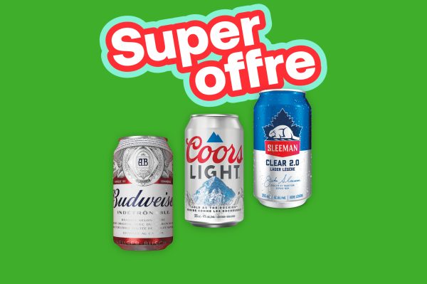 Boissons Budweiser, Coors Light, Sleeman en super offre.